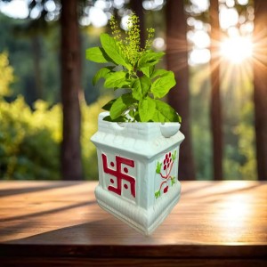 Ceramic Tulsi Pot for Home | Handmade, Vastu-Friendly, Tulsi Planter for Puja Mandir & Balcony