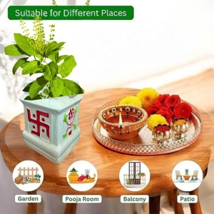 Ceramic Tulsi Pot for Home | Handmade, Vastu-Friendly, Tulsi Planter for Puja Mandir & Balcony