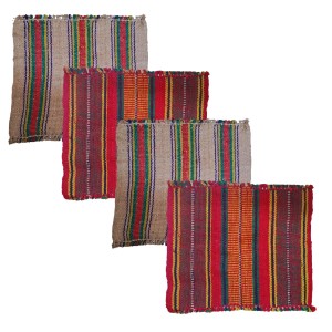 Hitech Sales Handmade Cotton Jute Aasan Mat for Pooja – Traditional Indian Prayer Mats with Multicolor Stripes – Recycled Fabric Woven Floor Mats for Meditation, Temple, or Home Use (4)