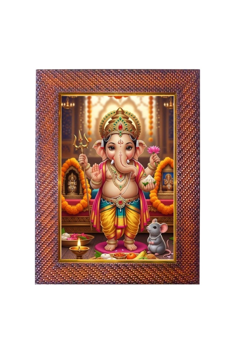 Lord Ganesha Photo Frame 13X17 Inch Religious Wall & Table Decor Frame | Lord Ganesha Spiritual Photo Frame For Home, Temple & Office | Decorative Hindu God & Goddess Frame (Pack Of 1) (F18080)