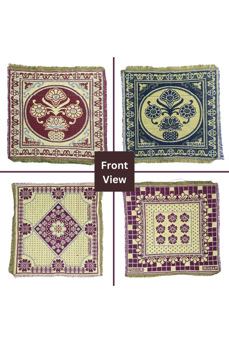 Hitech Sales Pure Cotton Puja Aasan Set Designer Prayer Mats for Puja, Meditation or Sitting on Floor & Multipurpose Use - Size 20 x 20 inch (Multicolor) (10)