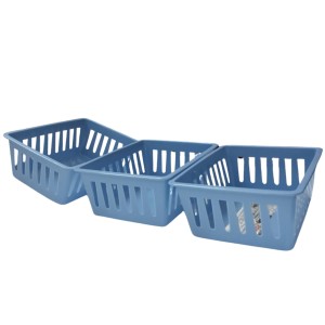Basic Square Mini Bin Storage Trays, Small Organizing Bins, Plastic Storage Containers, Stackable Storage Bins, Home Office Organization, Multi-Purpose Storage Trays 3PK (Blue)