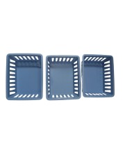 Basic Square Mini Bin Storage Trays, Small Organizing Bins, Plastic Storage Containers, Stackable Storage Bins, Home Office Organization, Multi-Purpose Storage Trays 3PK (Blue)