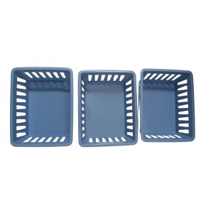 Basic Square Mini Bin Storage Trays, Small Organizing Bins, Plastic Storage Containers, Stackable Storage Bins, Home Office Organization, Multi-Purpose Storage Trays 3PK (Blue)