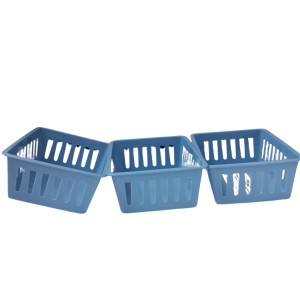 Basic Square Mini Bin Storage Trays, Small Organizing Bins, Plastic Storage Containers, Stackable Storage Bins, Home Office Organization, Multi-Purpose Storage Trays 3PK (Blue)
