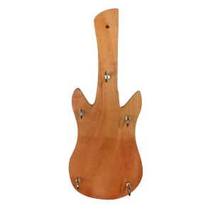 Guitar-Shaped Wooden Wall Hook Rack – Rustic Decorative Key Holder with 5 Metal Hooks – Home Décor for Bedroom.