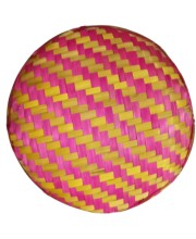 Handcrafted Bamboo Winnowing Tray – Multi-Colored (Pink & Yellow) Traditional Bamboo Soop for Decoration, Puja Dala