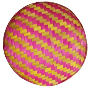 Handcrafted Bamboo Winnowing Tray – Multi-Colored (Pink & Yellow) Traditional Bamboo Soop for Decoration, Puja Dala