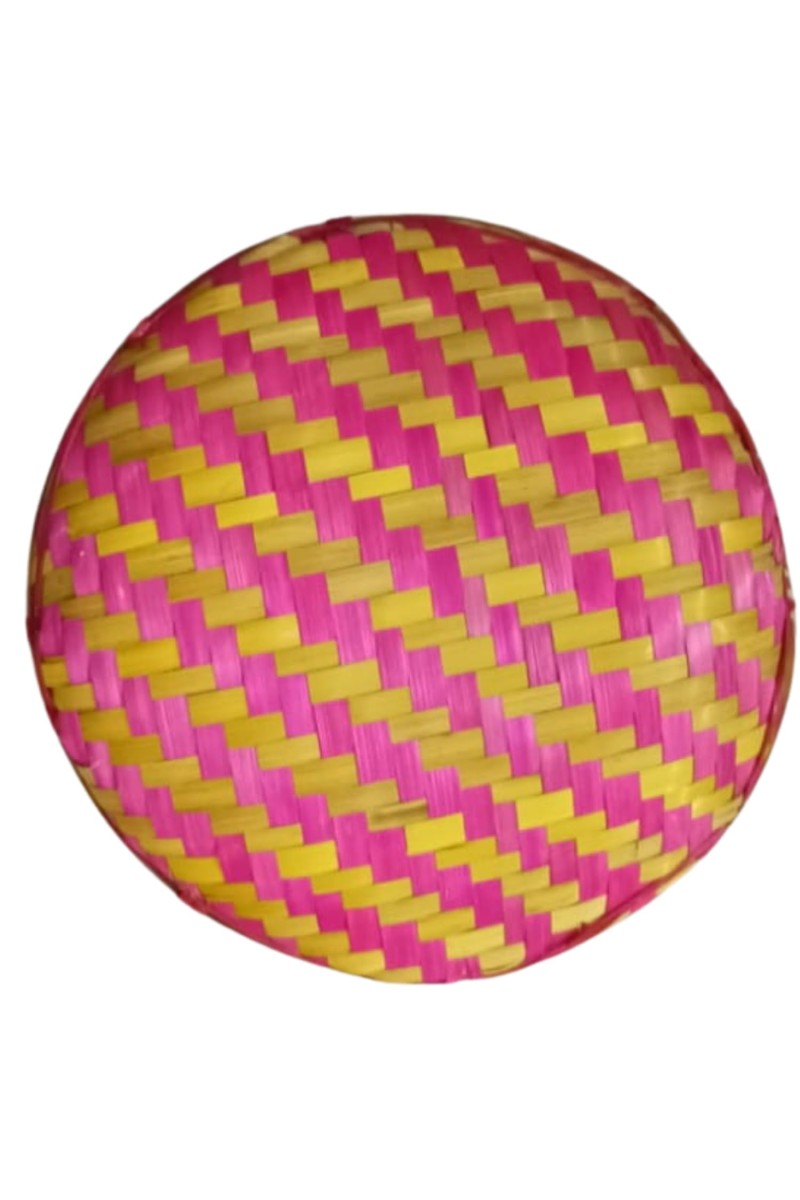 Handcrafted Bamboo Winnowing Tray – Multi-Colored (Pink & Yellow) Traditional Bamboo Soop for Decoration, Puja Dala