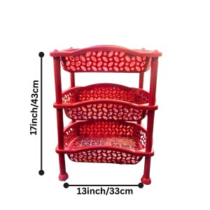 3 Layer Multi-Purpose Home Kitchen Office Storage Plastic Basket Rack Organizer Vegetables Fruits or Files Home & kitchen racks and shelves for storage (Red)