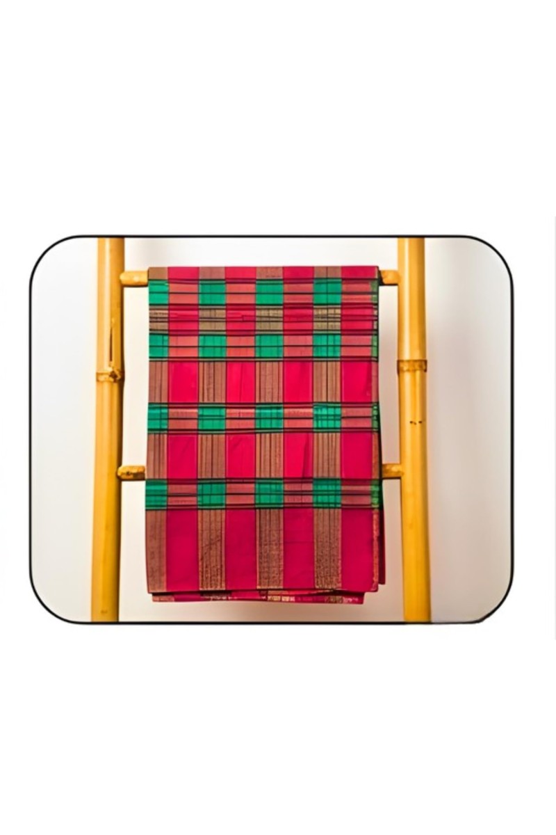 Cotton Gamcha for Everyone– Traditional Multicolor Checkered Bath Towel | Soft Absorbent Gamchha for Bath,Travel & Daily Use (Red & Green)