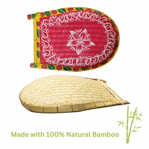 Handicrafts Bamboo Kulo Tray – Red Color Handmade & Hand-Painted Bamboo Soop/Basket for Puja, Home Decor, Storage & Gifting বাঁশের কুলো (13 x 18 inch)