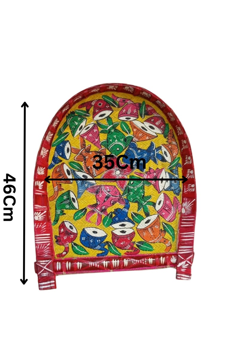 Handicrafts Bamboo Kulo Tray – Yellow Color Handmade & Hand-Painted Bamboo Soop/Basket for Puja, Home Decor, Storage & Gifting বাঁশের কুলো (13 x 18 inch)