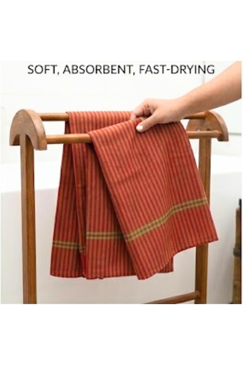 Cotton Gamcha Traditional for Everyone – Traditional Striped gamcha | Soft, Absorbent & Quick Dry Bath gamcha Checkered Design (Green & Red)