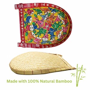 Handicrafts Bamboo Kulo Tray – Yellow Color Handmade & Hand-Painted Bamboo Soop/Basket for Puja, Home Decor, Storage & Gifting বাঁশের কুলো (13 x 18 inch)