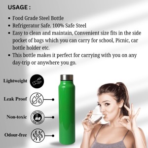 Stainless Steel Water Bottle 1000 ml | Leak-Proof & Durable | BPA-Free, Rust-Resistant, and Reusable for Travel, Gym, and Outdoor Use | Ideal for School, Sports, Office, and Hiking (Green)