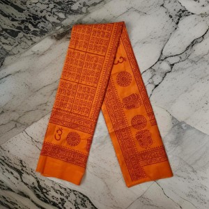 HiTechMart Namabali with Hare Krishna Print – Saffron Color Cotton Angavastram - Ram Naam Hindu Religious Cloth for Puja, Meditation & Spiritual Rituals - 58 x 34 inch