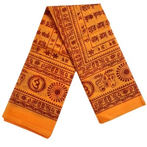 HiTechMart Namabali with Hare Krishna Print – Saffron Color Cotton Angavastram - Ram Naam Hindu Religious Cloth for Puja, Meditation & Spiritual Rituals