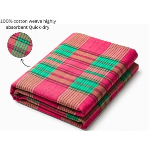 Cotton Gamcha for Everyone– Traditional Multicolor Checkered Bath Towel | Soft Absorbent Gamchha for Bath,Travel & Daily Use (Red & Green)