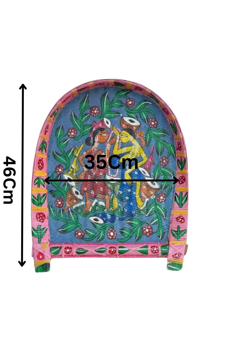 Handicrafts Bamboo Kulo Tray – Blue Color Handmade & Hand-Painted Bamboo Soop/Basket for Puja, Home Decor, Storage & Gifting বাঁশের কুলো (13 x 18 inch)