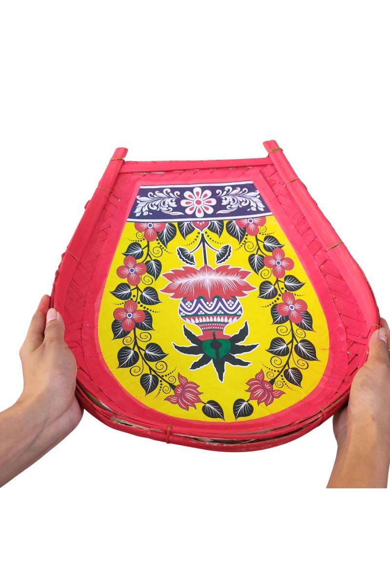 HiTechMart Bengal Handicrafts Bamboo Kulo Tray &ndash; Handmade & Hand-Painted Bamboo Soop/Basket for Puja, Home Decor, Storage & Gifting | Eco-Friendly Traditional Bengali Tray বাঁশের কুলো (13 x 17 inch)