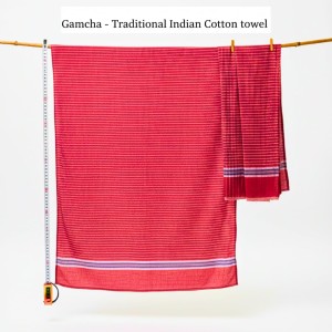 Cotton Gamcha Traditional for Everyone – Traditional Red Striped Towel | Soft, Absorbent & Quick Dry Bath Towel Checkered Design