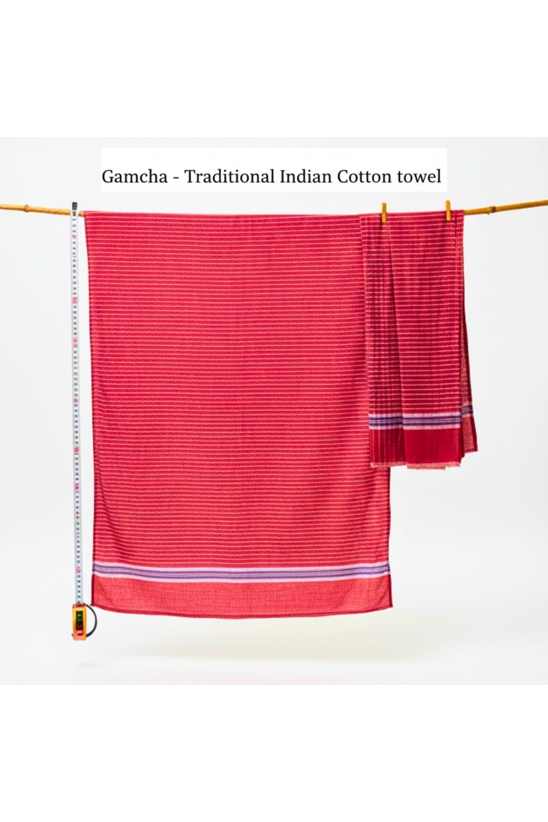 Cotton Gamcha Traditional for Everyone – Traditional Red Striped Towel | Soft, Absorbent & Quick Dry Bath Towel Checkered Design