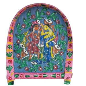 Handicrafts Bamboo Kulo Tray – Blue Color Handmade & Hand-Painted Bamboo Soop/Basket for Puja, Home Decor, Storage & Gifting বাঁশের কুলো (13 x 18 inch)