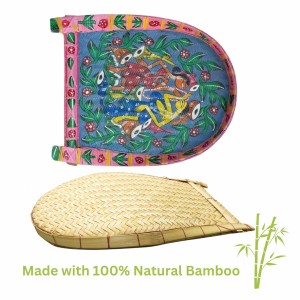 Handicrafts Bamboo Kulo Tray – Blue Color Handmade & Hand-Painted Bamboo Soop/Basket for Puja, Home Decor, Storage & Gifting বাঁশের কুলো (13 x 18 inch)