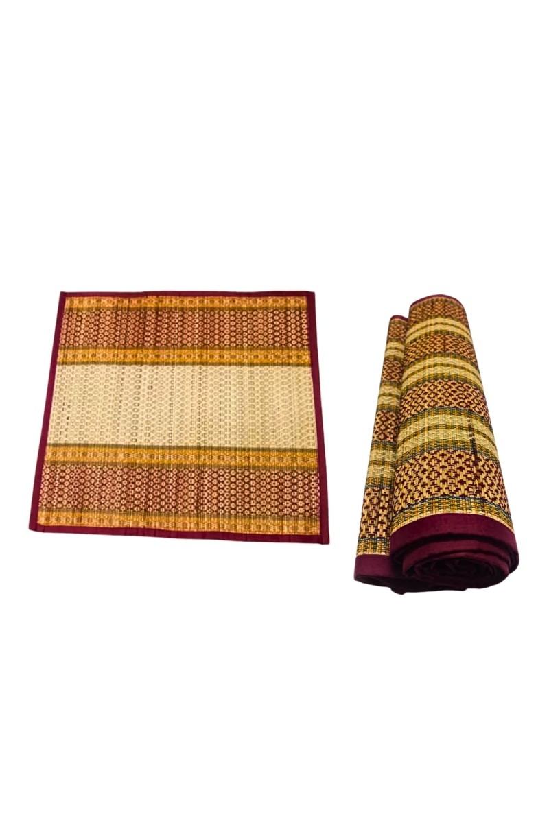Ashan Traditional Handwoven Straw Mats – Foldable Floor Carpets for Home, Outdoor, Yoga, Picnic – Durable & Lightweight (Combo of 2, Multicolor)