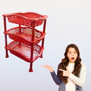 3 Layer Multi-Purpose Home Kitchen Office Storage Plastic Basket Rack Organizer Vegetables Fruits or Files Home & kitchen racks and shelves for storage (Red)