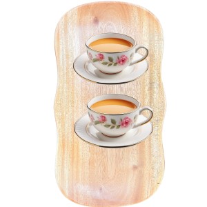 Rustic Wooden Serving Tray, Scalloped Edges, Natural Wood Grain Finish