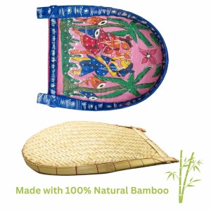 Handicrafts Bamboo Kulo Tray – Pink Color Handmade & Hand-Painted Bamboo Soop/Basket for Puja, Home Decor, Storage & Gifting বাঁশের কুলো (13 x 18 inch)