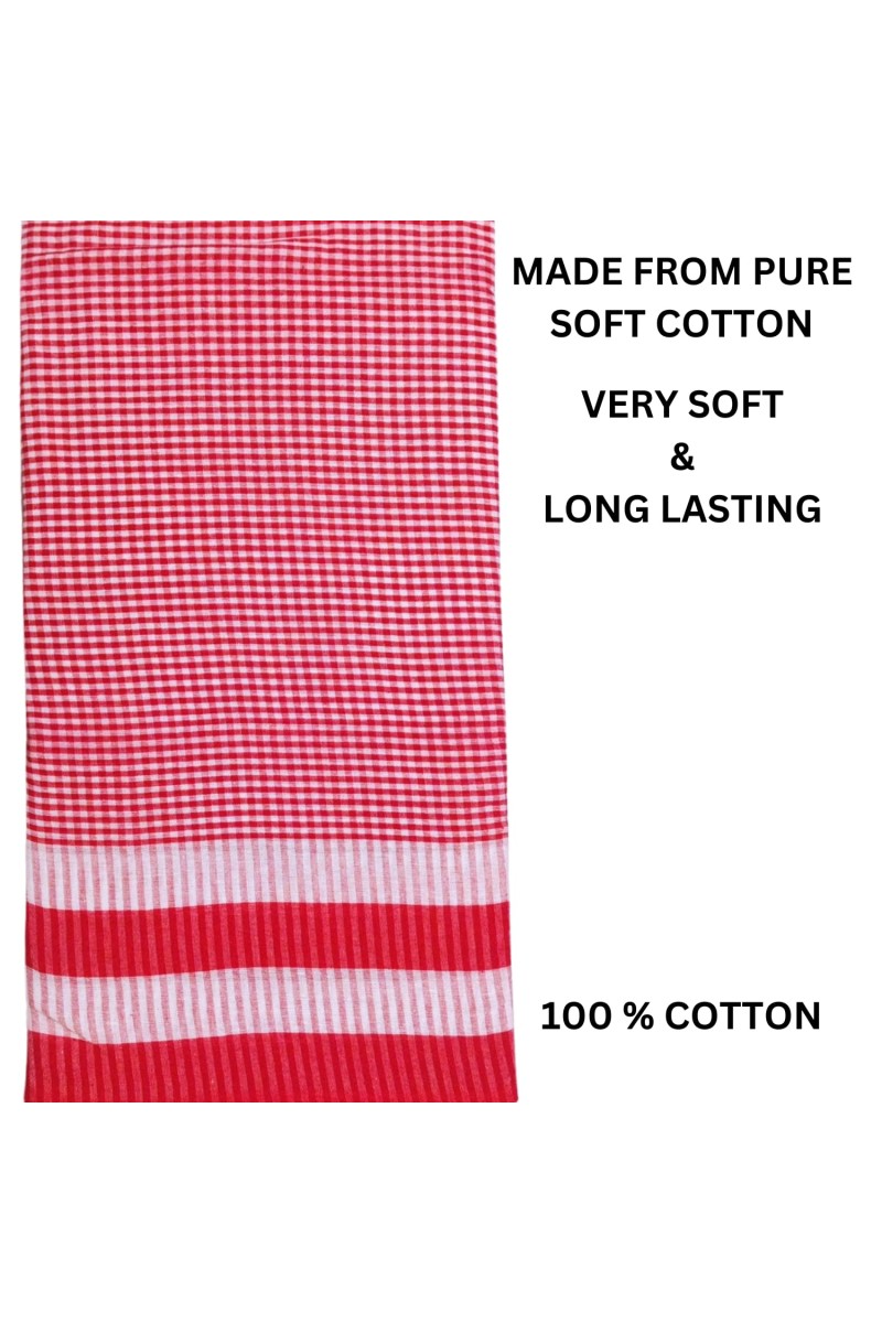 Traditional Red Cotton Gamcha | Absorbent, Lightweight Towel for Bath, Face, Travel & Multipurpose Use (1)
