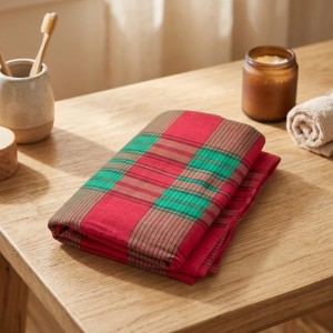 Cotton Gamcha for Everyone– Traditional Multicolor Checkered Bath Towel | Soft Absorbent Gamchha for Bath,Travel & Daily Use (Red & Green)