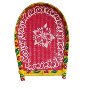 Handicrafts Bamboo Kulo Tray – Red Color Handmade & Hand-Painted Bamboo Soop/Basket for Puja, Home Decor, Storage & Gifting বাঁশের কুলো (13 x 18 inch)