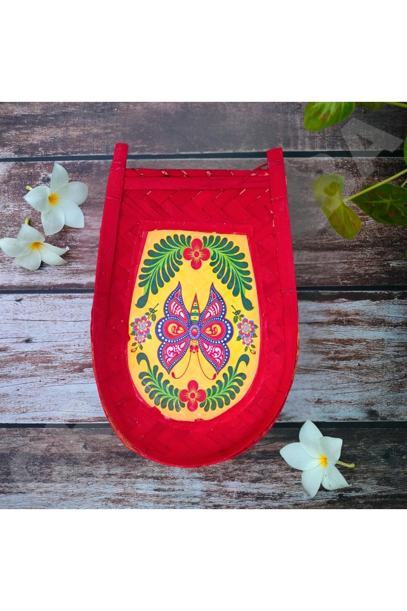 Hi Tech Sales Bengal Handicrafts Bamboo Kulo Tray &ndash; Handmade & Hand-Painted Bamboo Soop/Basket for Puja, Home Decor, Storage & Gifting | Eco-Friendly Traditional Bengali Tray বাঁশের কুলো 15*11 Inches