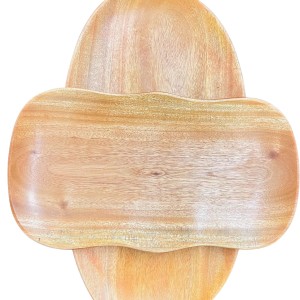 Rustic Wooden Serving Tray, Scalloped Edges, Natural Wood Grain Finish