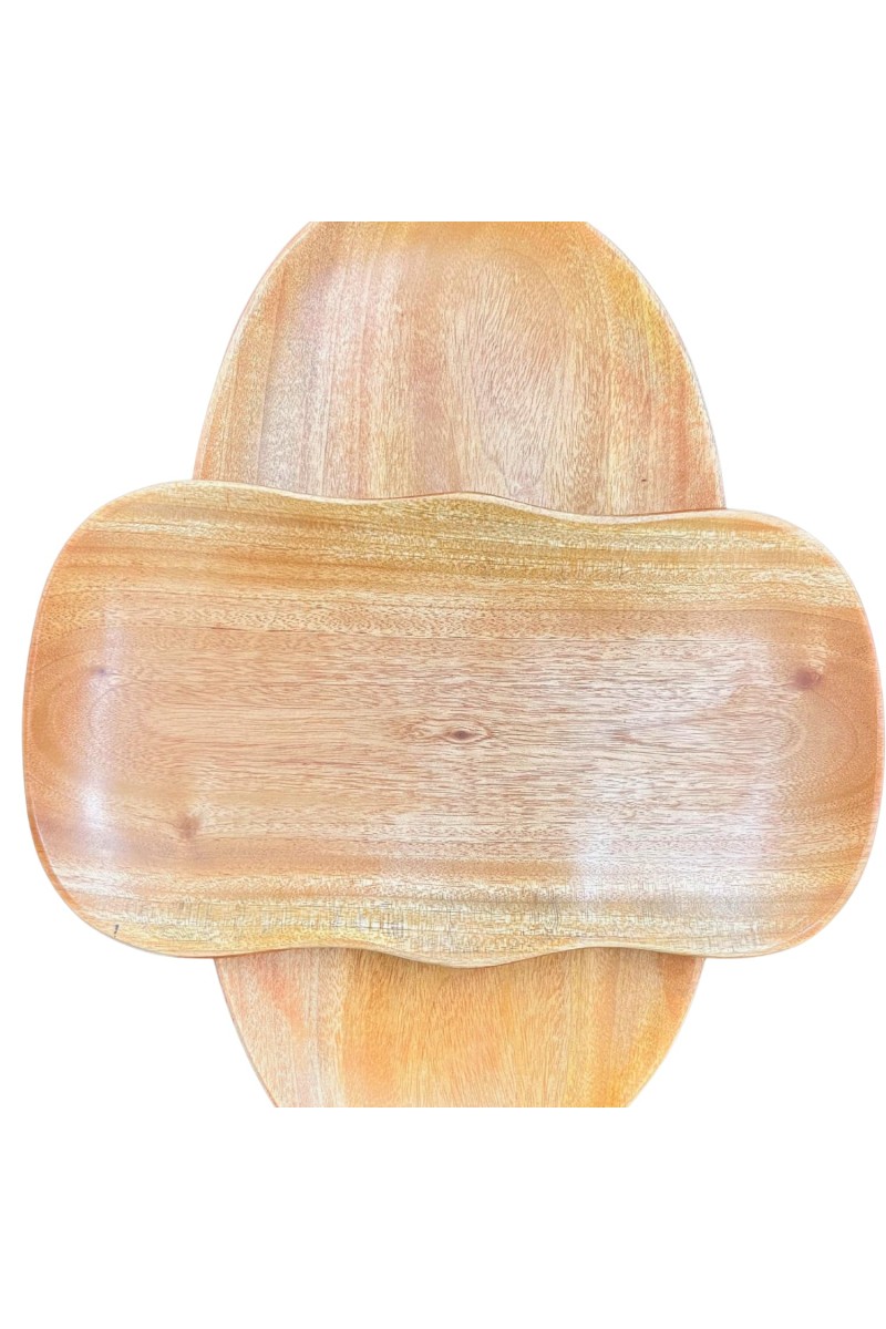 Rustic Wooden Serving Tray, Scalloped Edges, Natural Wood Grain Finish
