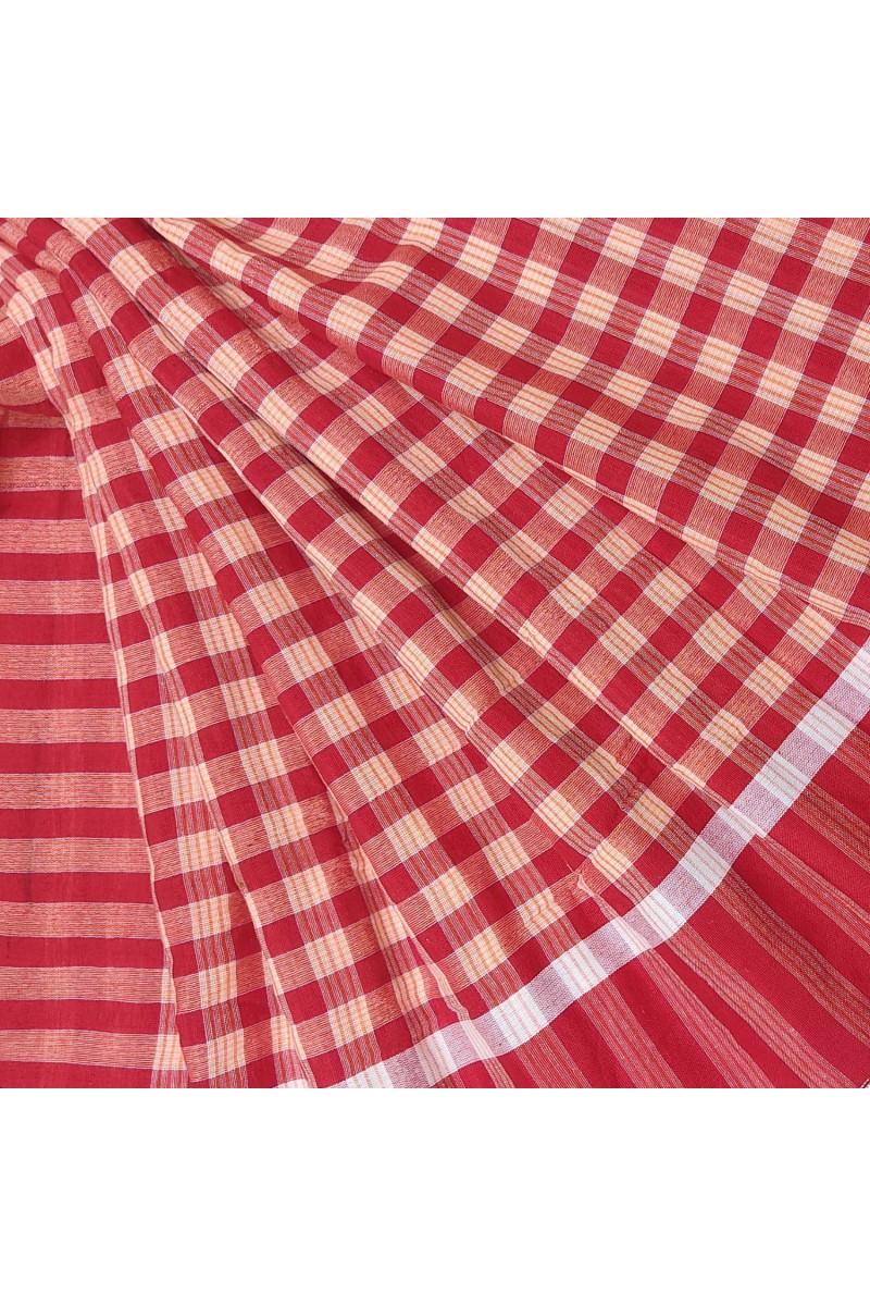 Hitech Sales Traditional Cotton Gamcha Towel Set of 2 – Handloom Checkered Bath Towels | Soft, Lightweight, Quick-Dry | Multipurpose Use for Bathing, Travel | Red & Green(33x75inch)