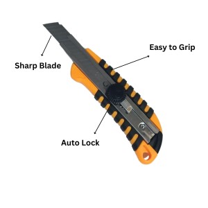 Hitech Sales Auto-Lock Steel Snap Off Cutter Knife Bi-Material Soft Handle Blade Storage Tray Tools for Professionals