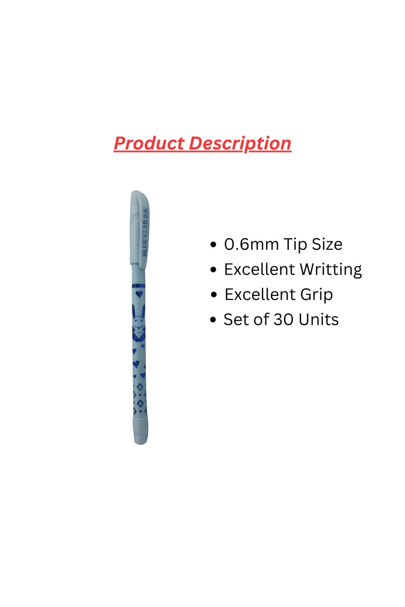 Hitech Sales Santo Ball pen set - 30 Blue pens with comfortable grip | Blue ball pens for Writting | Pen for students & Office Stationery | 0.6mm Tip Size