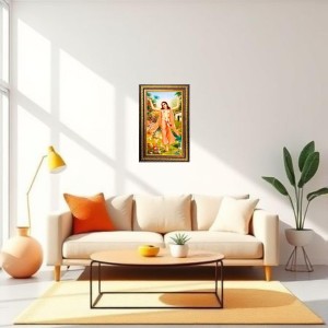 Sri Chaitanya Mahaprabhu Digital Golden Balck Color Photo Frame | Hindu Religious Wall Decor | 18x24 Inches - Inspirational Wall Art For Office, Home Decor - Ideal Spiritual Gift (F16778)