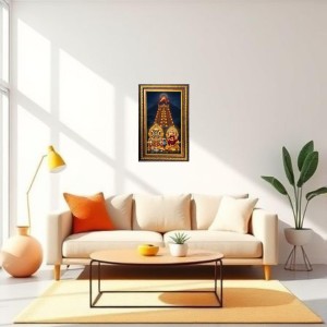 Lord Shiva And Parvati Digital Golden Balck Color Photo Frame | Hindu Religious Wall Decor | 16x22 Inches - Inspirational Wall Art For Office, Home Decor - Ideal Spiritual Gift (F16900)