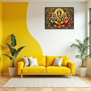 Lord Ganesha Maa Laxmi Sarswati Laminated Photo - 7x9 Inches, Divine Blessings For Home & Office And Temple Decoration (F16129)