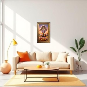 Lord Vishnu Digital Golden Balck Color Photo Frame | Hindu Religious Wall Decor | 16x22 Inches - Inspirational Wall Art For Office, Home Decor - Ideal Spiritual Gift (F16867)