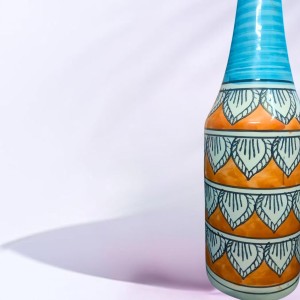 Handcrafted Ceramic Vase with Floral Pattern – Decorative Flower Vase for Living Room & Tabletop Décor (only Pot)