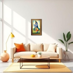 Lord Krishna Digital Golden Balck Color Photo Frame | Hindu Religious Wall Decor | 16x22 Inches - Inspirational Wall Art For Office, Home Decor - Ideal Spiritual Gift (F16511)