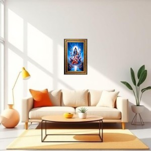 Lord Shiva And Parvathi And Ganesha Digital Golden Balck Color Photo Frame | Hindu Religious Wall Decor | 10x16 Inches - Inspirational Wall Art For Office, Home Decor - Ideal Spiritual Gift (F16578)