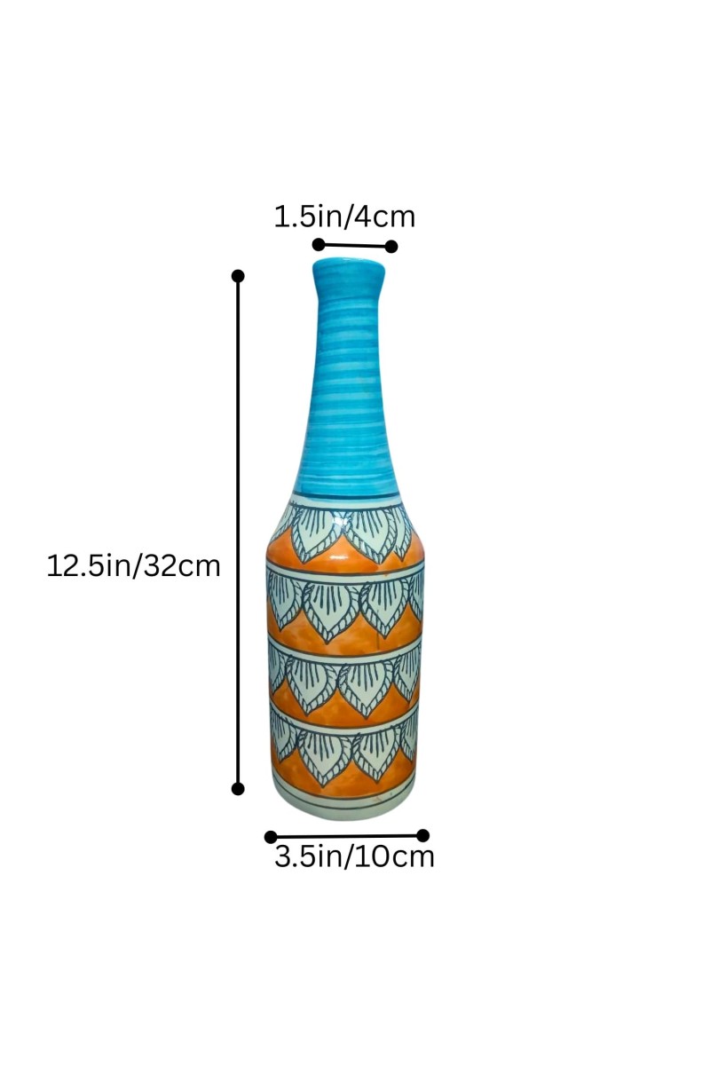 Handcrafted Ceramic Vase with Floral Pattern – Decorative Flower Vase for Living Room & Tabletop Décor (only Pot)